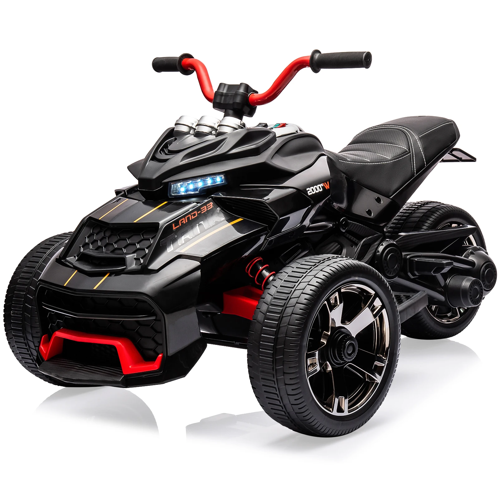 12V 3 Wheeler Ride On ATV Electric Motorcycle, Battery Powered Electric Vehicle w/Led Lights, High & Low Speed, Horn, Music, USB