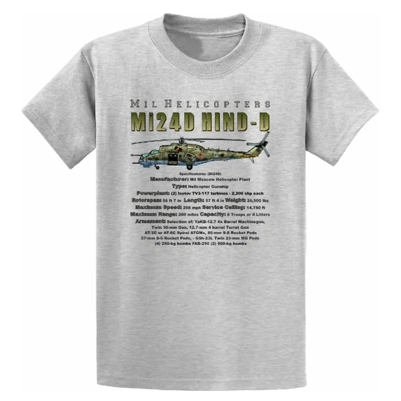 

USSR Russia Mi-24D Helicopter Gunship, Attack Helicopter T-Shirt 100% Cotton O-Neck Short Sleeve Casual Mens T-shirt Size S-3XL