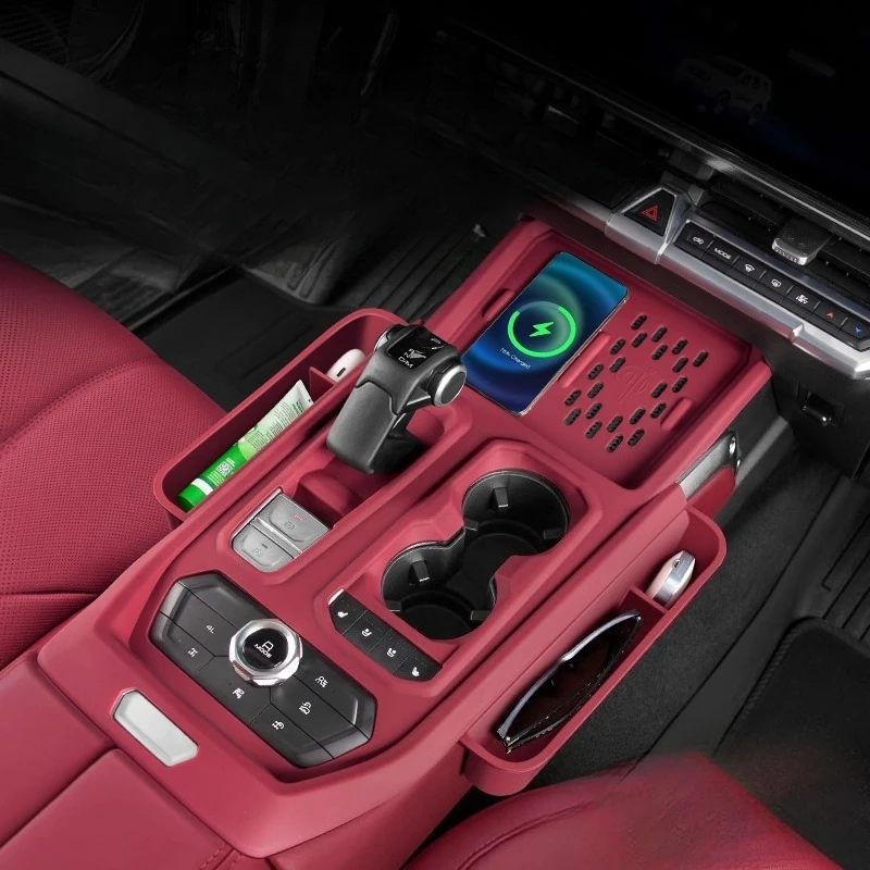 

For GWM Tank 400Hi4t 2023 2024 2025 Center Console Wireless Charger Silicone Pad with Storage Box Anti-scratch Protective Mat