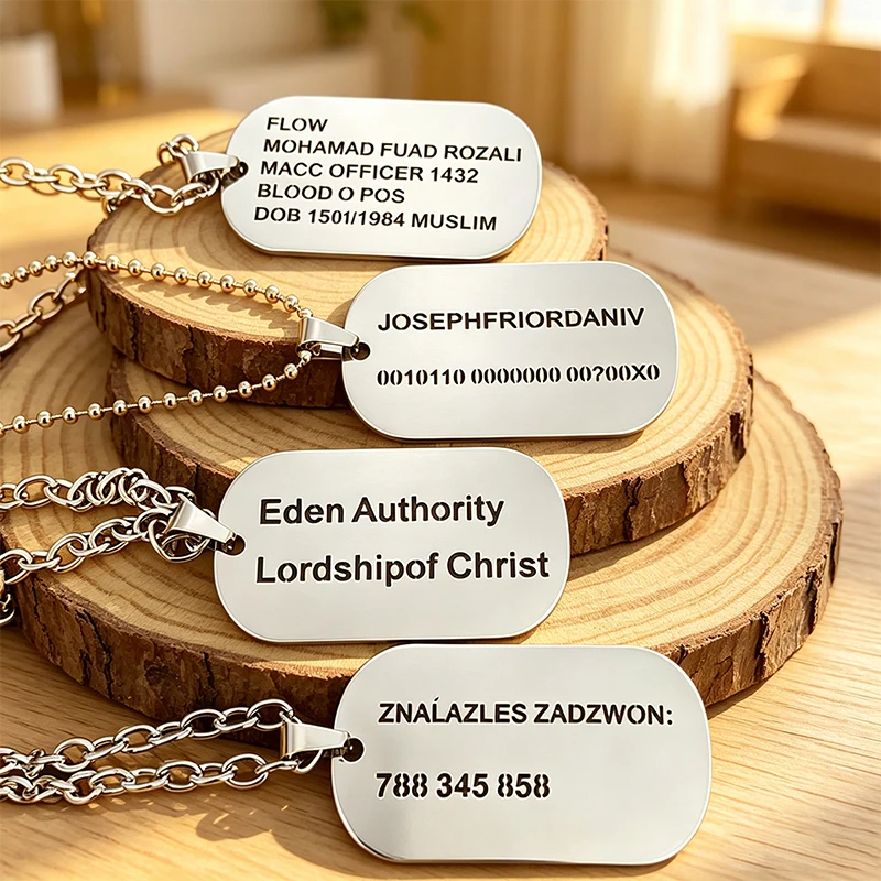 Collier pendentif personnalisé en acier inoxydable avec gravure de texte, style plaque militaire, pour homme, cadeau pour père