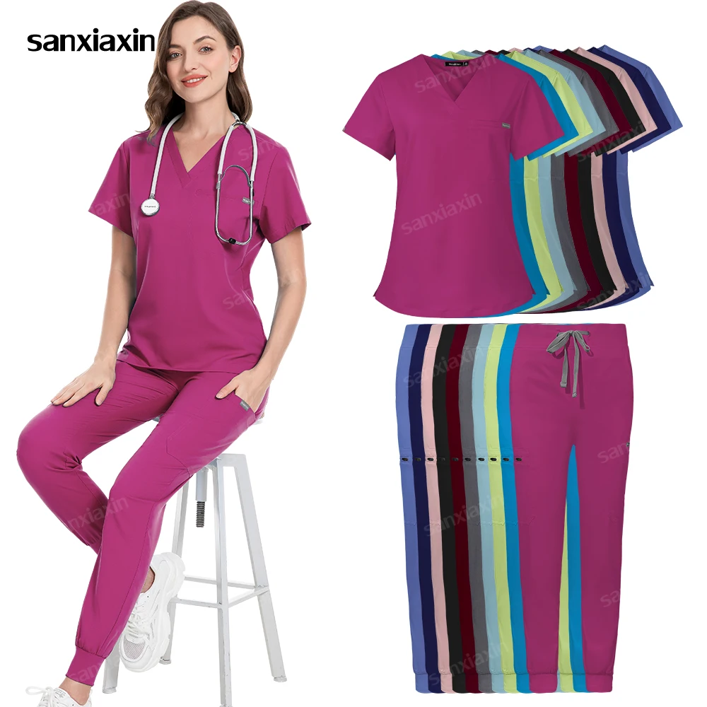 

High Quality Fabric Surgical Uniforms Unisex Short Sleeve Scrub Top+Pants Jogger Sets Multicolor Nurse Uniforms Medical Workwear