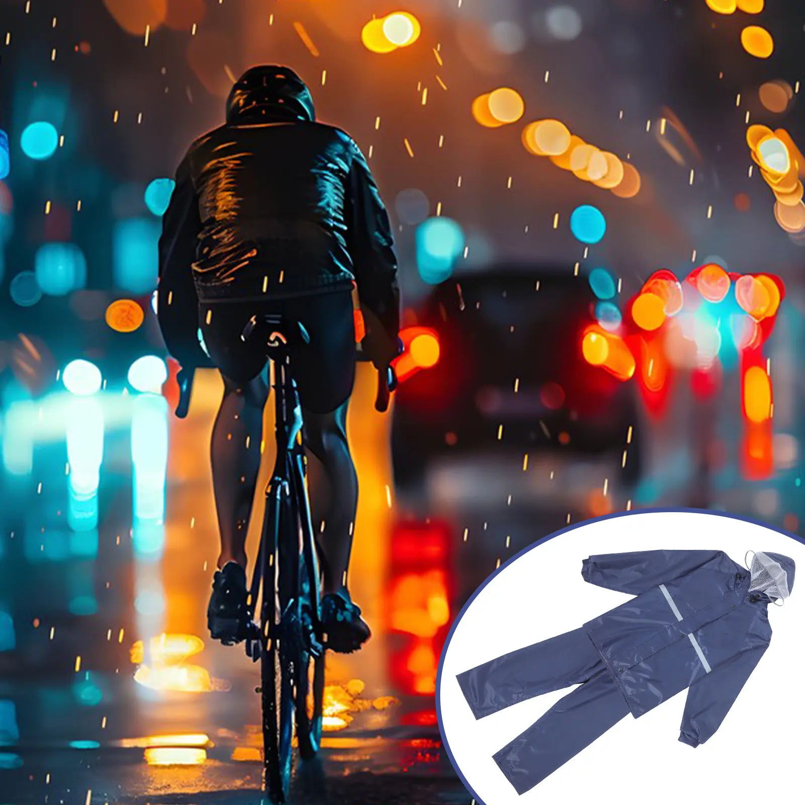

Split Double Layer Reflective Rain Suit Motorcycle Bicycle Waterproof Unisex Raincoat and Rain Pants Night Visibility Outdoor