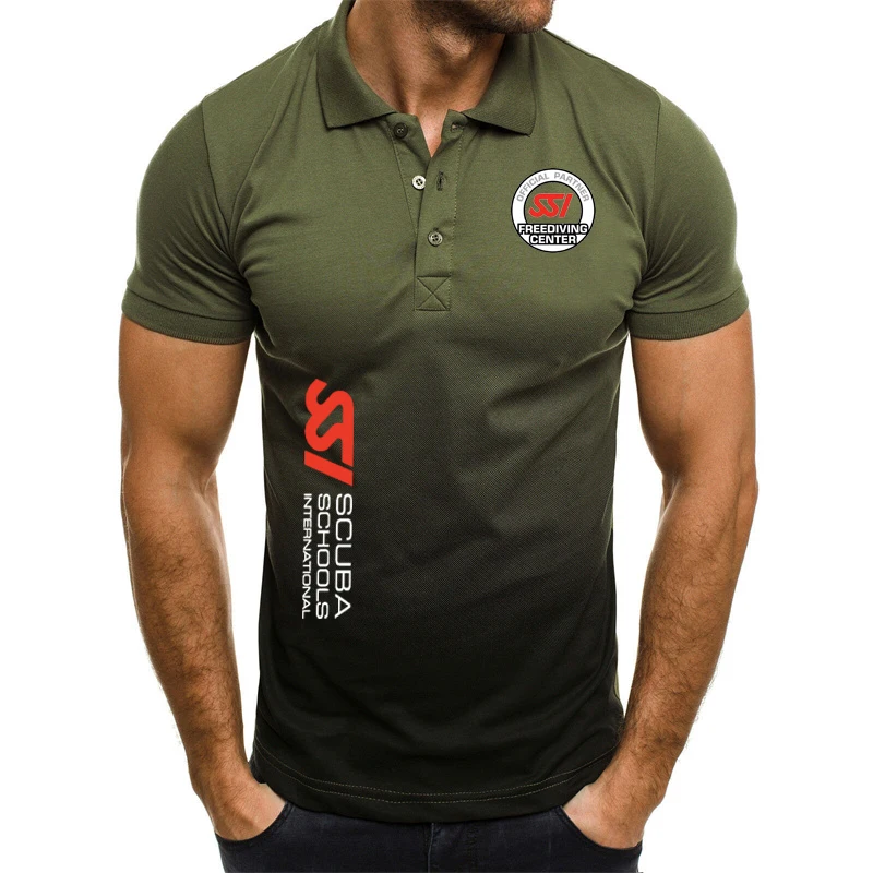 Mergulho com mergulho autônomo masculino algodão polo, rua Hip Hop, gradiente slim fit, camiseta personalizada, marca de verão, nova, SSI