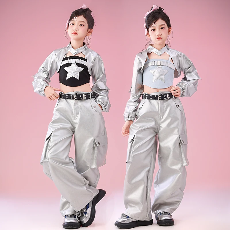 2025 ملابس رقص الجاز للأطفال عرض المدرسة زي السراويل البضائع الفضية المحاصيل الأعلى طفل أداء المرحلة ارتداء فتاة الشارع الشهير 4659 #1