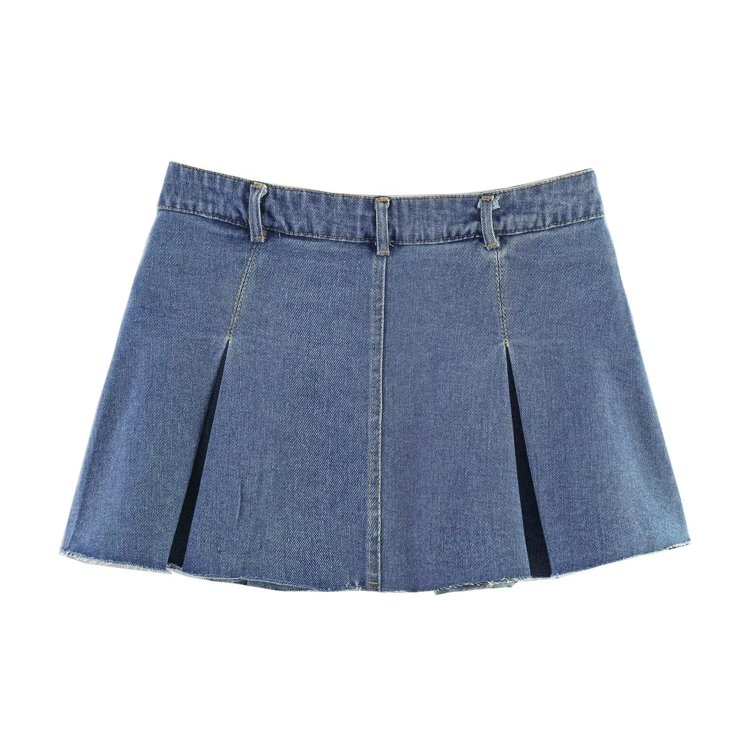 European and American style 2026 new summer style pleated raw edge high-waisted A-line denim skirt hot girl slim retro skirt - view 2
