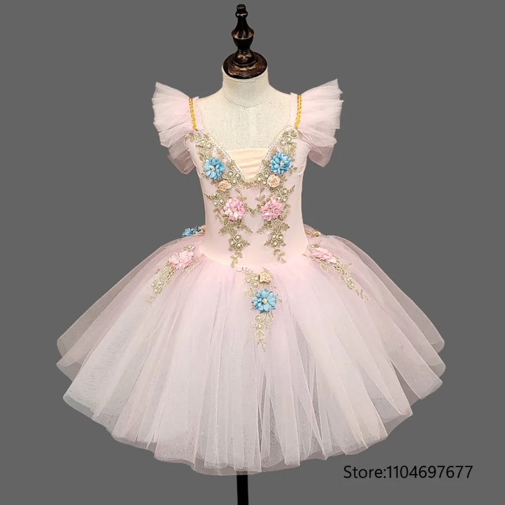 

Летняя одежда для девочек в стиле балетной принцессы, детская балетная юбка, танцевальные платья, костюмы для выступлений балерин, платье-пачка для девочек