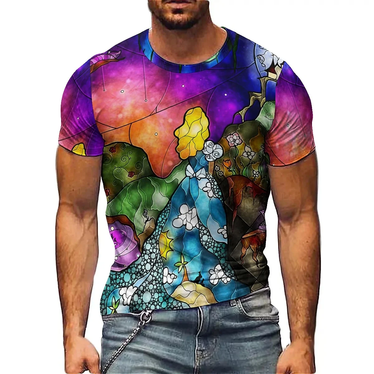 Workout and running men's 3D printed short-sleeved T-shirts, smooth fabric, men's printed short-sleeved T-shirt tops for parties