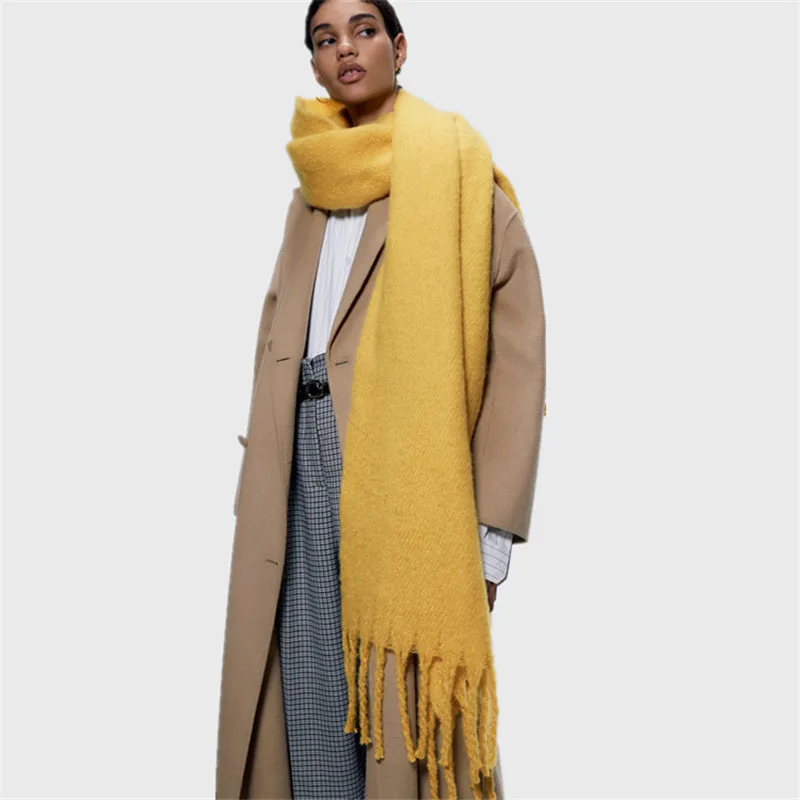 2023 Women\'s Winter Scarf Ladies Soild Color Cashmere Warm Shawls and Wraps Long Tassels Pashmina Blanket Scarves