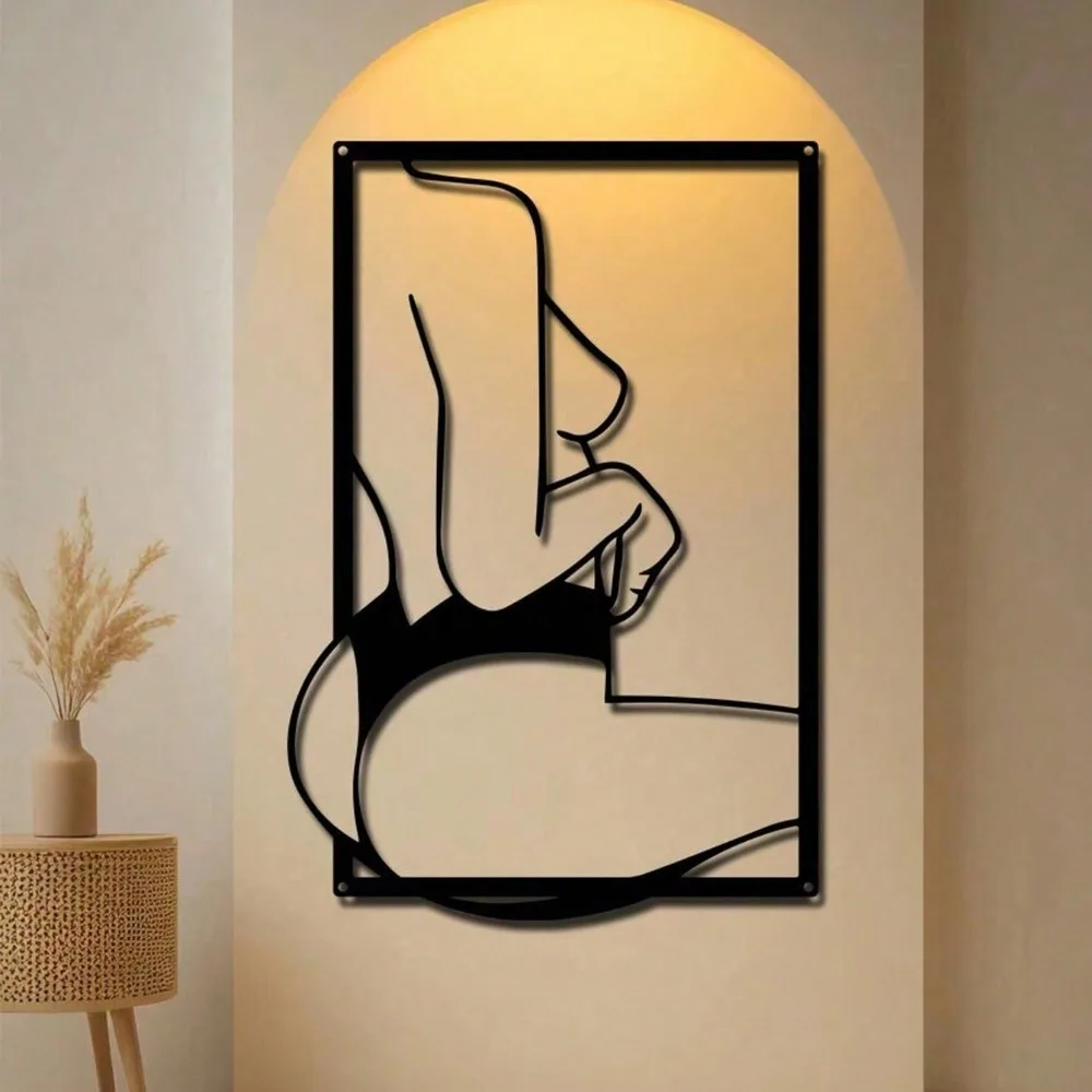 Female Line Drawing Metal Wall Art Modern Elegant Creative Hanging Plaque Home Bathroom Decor Rustproof Iron Fashionable Unique