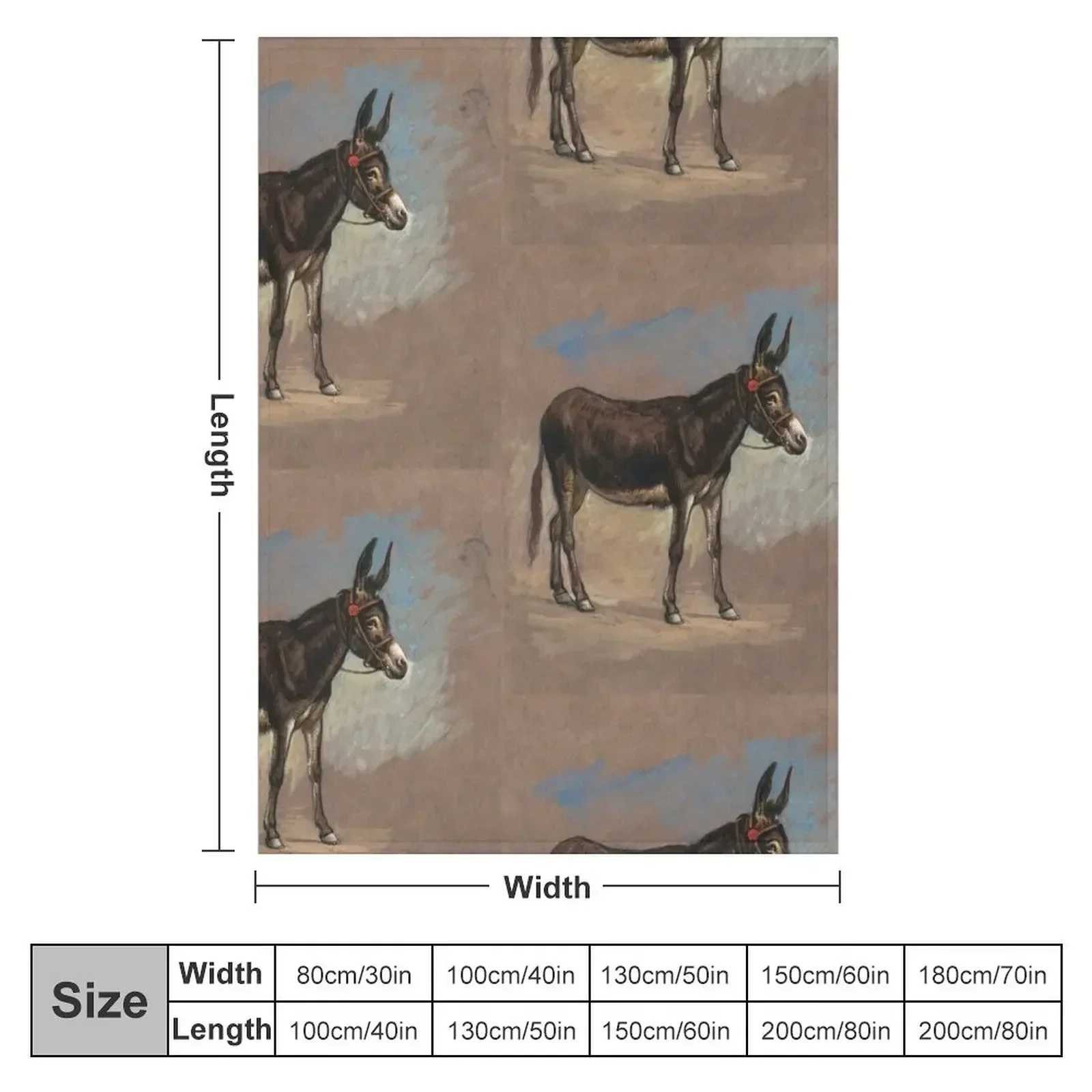 Mule Animal Lover Gift - Study of a Mule Old Painting Artwork Throw Blanket Moving Thin Luxury St Beautifuls Blankets