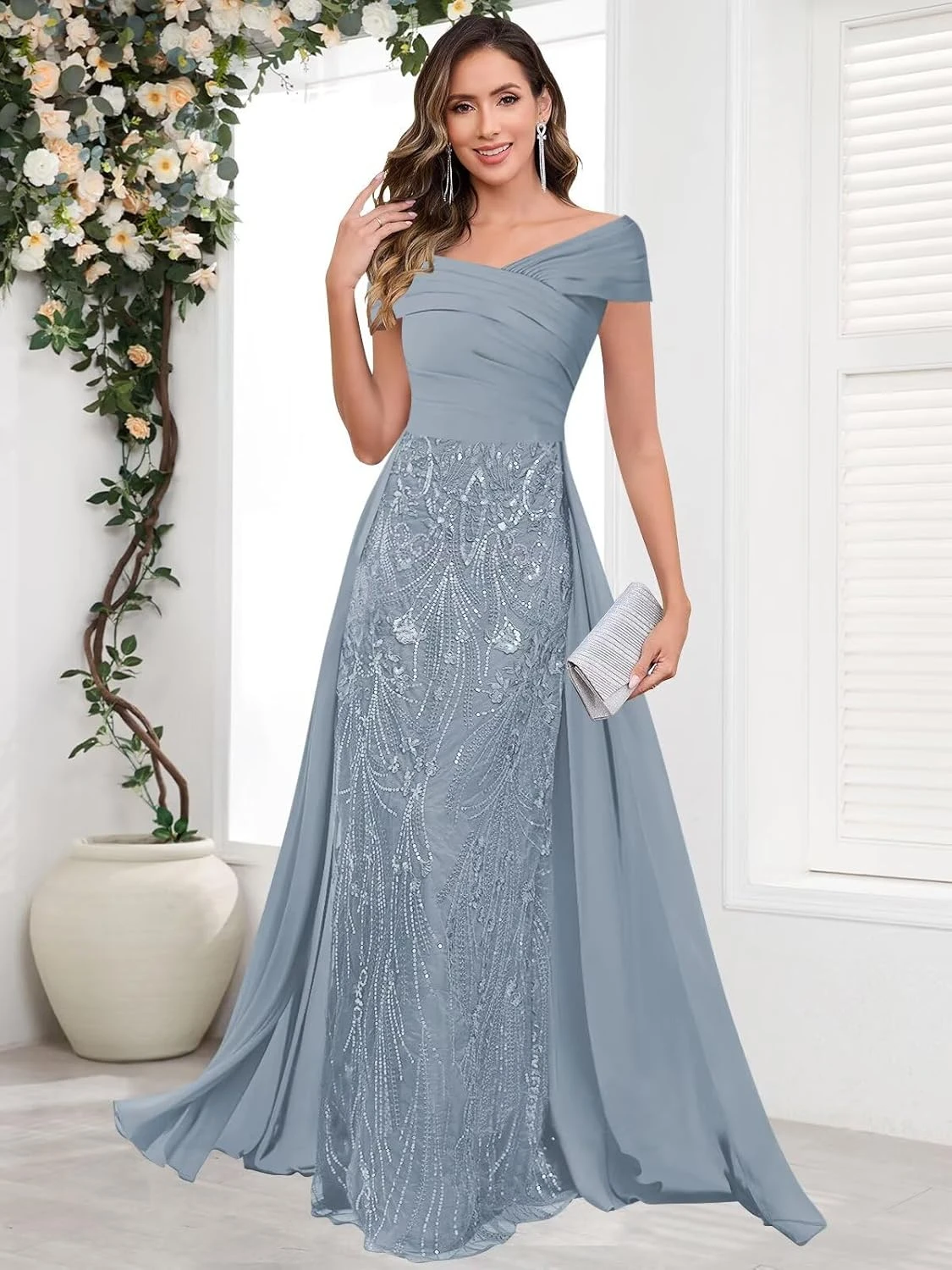 Sequin Mother of the Bride Dress Lace Chiffon Mermaid Prom Dresses Long Formal Ball Gown for Women Formal Evening Gown Custom