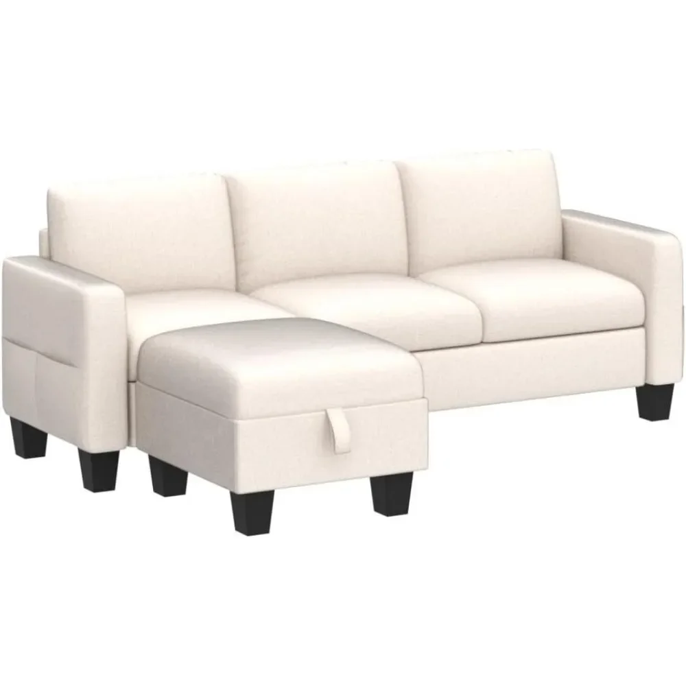 Convertible Sectional Sofa Couch,Linen Fabric Modern 3-Seat L-Shaped Upholstered Furniture for Living Room Small Space Apartment