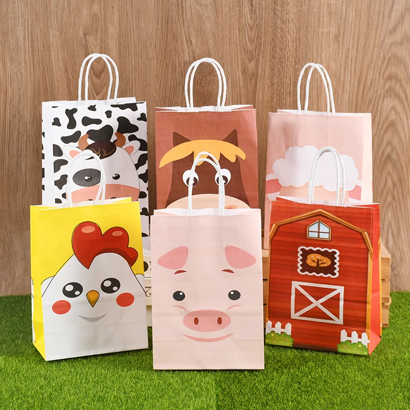 1/5/13Pcs Farm Animal Candy Bags Carton Animal Stickers Biscuit Packaging Bag Kids Farmland Animals Birthday Party Decor Gifts