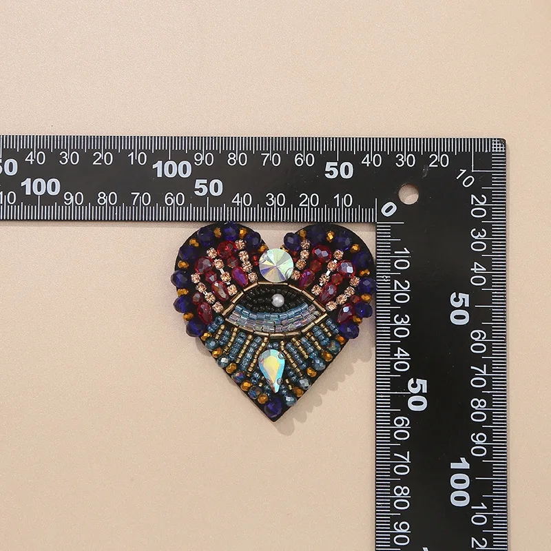 Hand Beaded Colored Crystal Love Eye Patch Shoe Hat Bag Cloth Clothing Accessories Applique