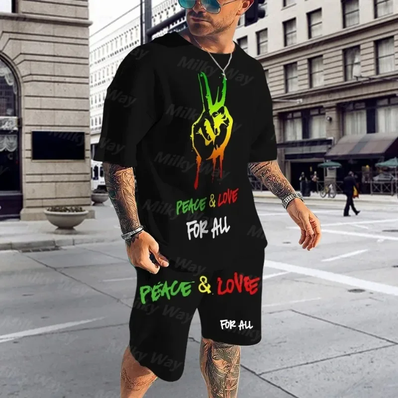 2024 Summer New Hip Hop Rapper 3D Digital Printing Men and Women Same Loose Fashion Personality Trend Street Suit Two-piece Set