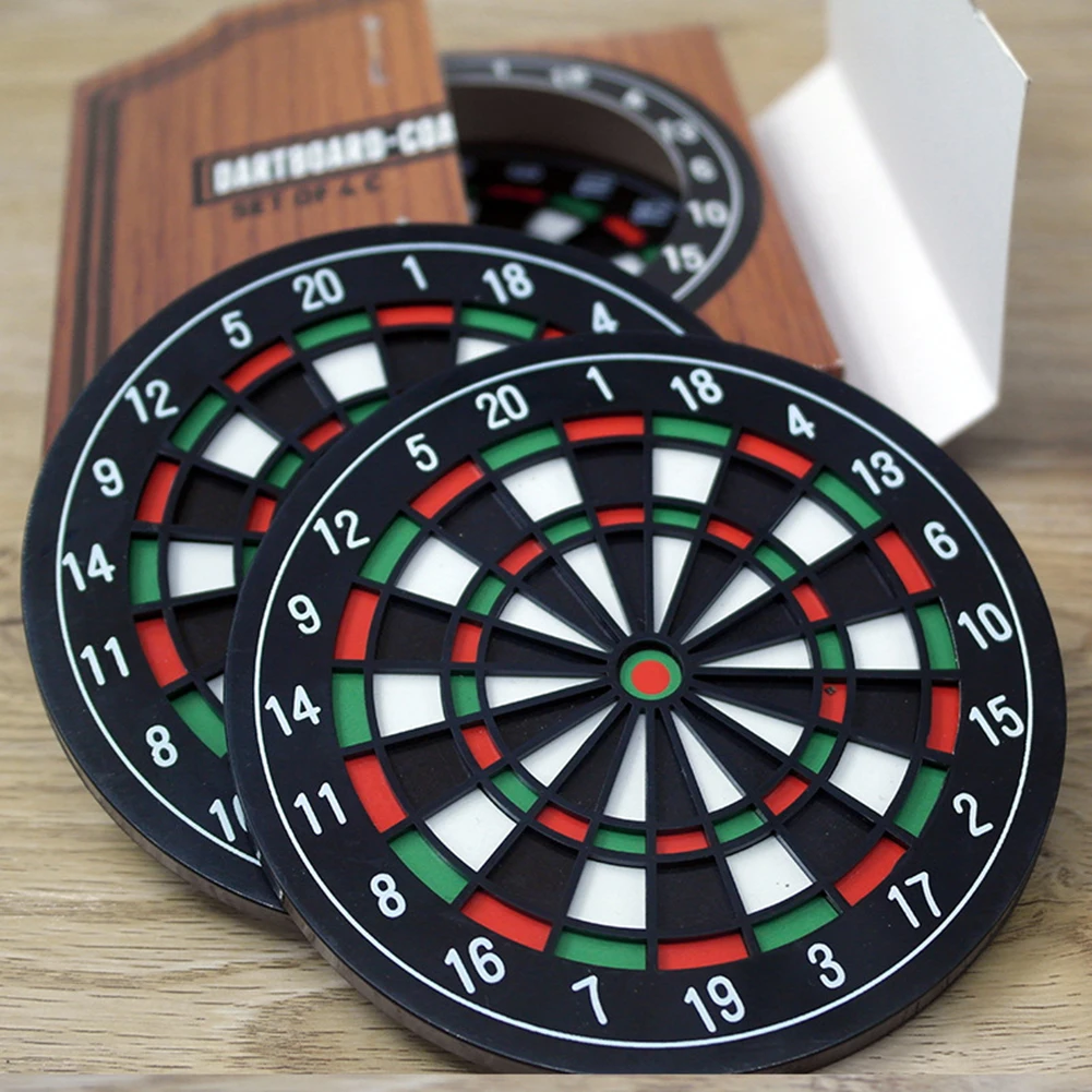 

4Pcs Dart Board Shape Cup Coasters Set Creative Non Slip Round Coasters Heat Resistant Coffee Mug Coasters for Table