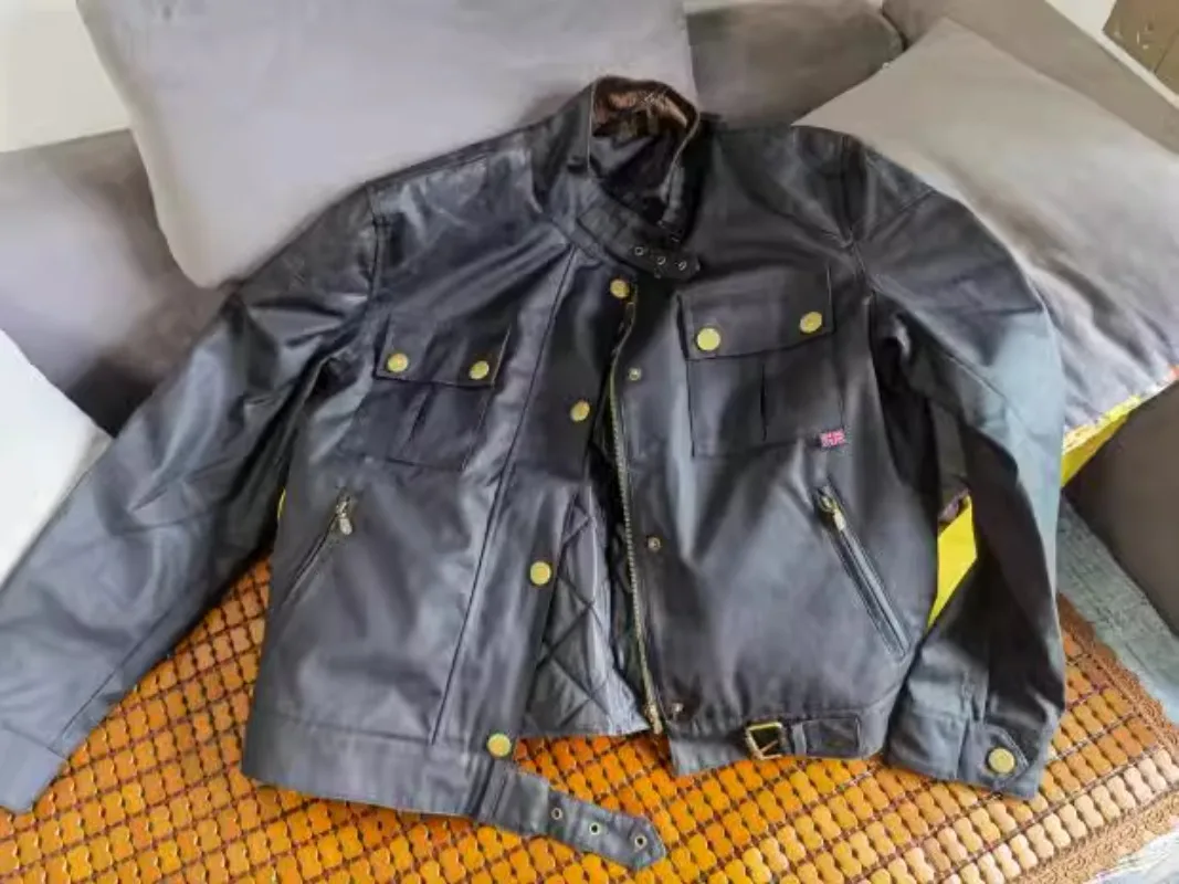 

Oil wax coat men's jacket locomotive zipper motorcycle lapel waterproof two-layer cotton jacket rock zipper jacket
