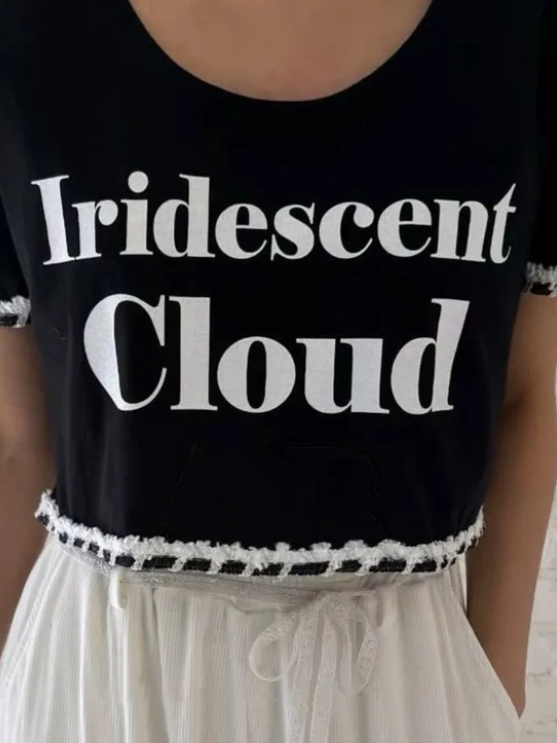 Cseta Informal Estilo Ins para Mujer, Nueva Cseta de Cuello Redondo y Manga Corta con Borde de Encaje y Estampado de Le...