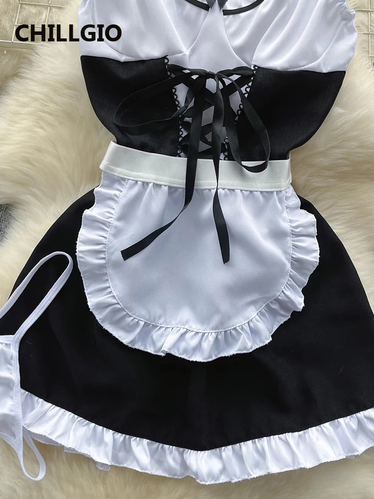 CHILLGIO Women Sexy Prom Pajamas Dress Fashion Lolita Maid Uniform Sexual Cosplay Costume Hot Adult Sleepwear Erotic Nightgowns