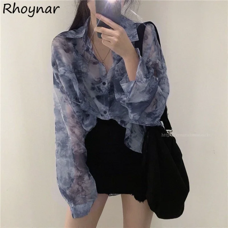 

Tie Dye Shirts Women Baggy Summer Thin Long Sleeve Sun Proof Streetwear European Temper Hipster Y2k Clothes Harajuku Design Cozy