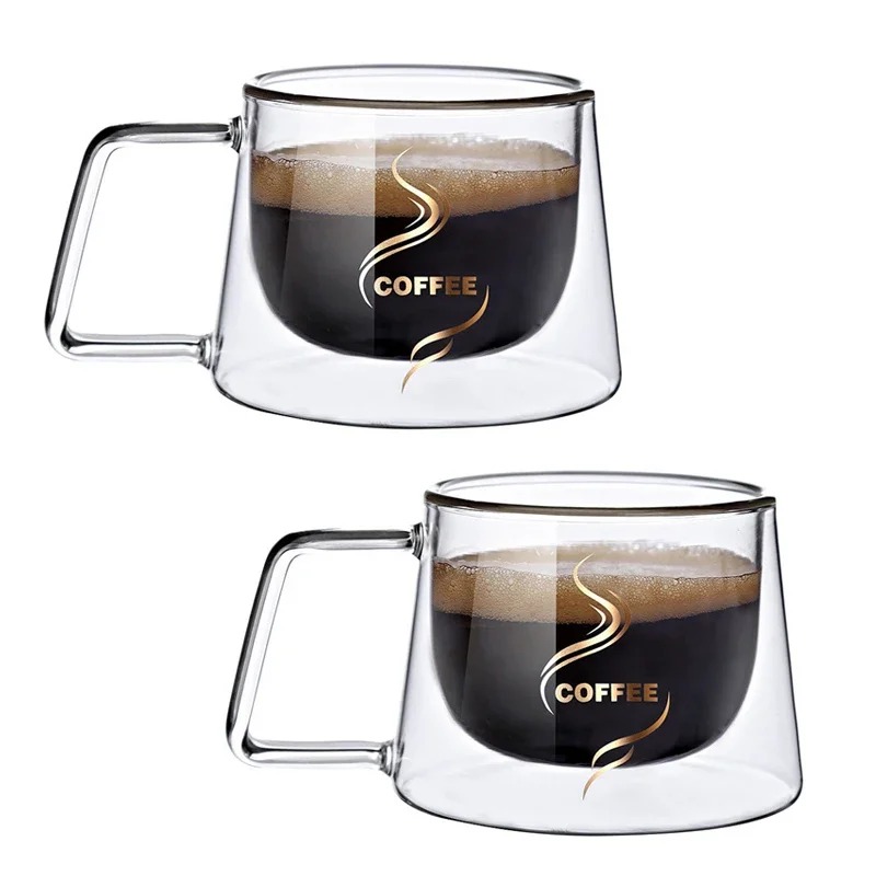 200ML Transparent Heat-resistant Espresso Cup Double Wall Glass Coffee Mug with Handle Cappuccino Latte Breakfast Tea Water Cups