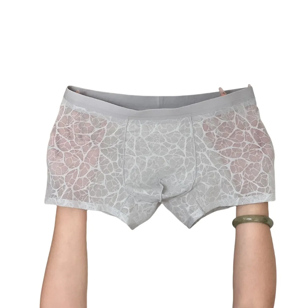 Fashion Underpants Men Boxer Briefs Ice Silk Mesh Thin Lace Shorts Boxers Quick Dry Summer Underwear for Men Daily
