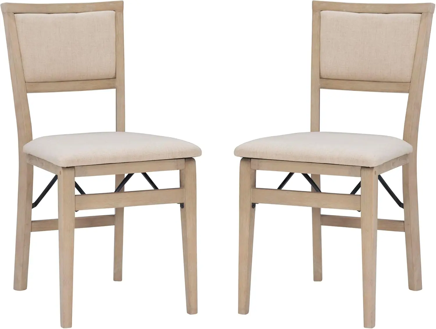 Keira Wooden Folding Chair Upholstered Seat and Back Set of 2, Dining Height, Rustic Natural & Beige