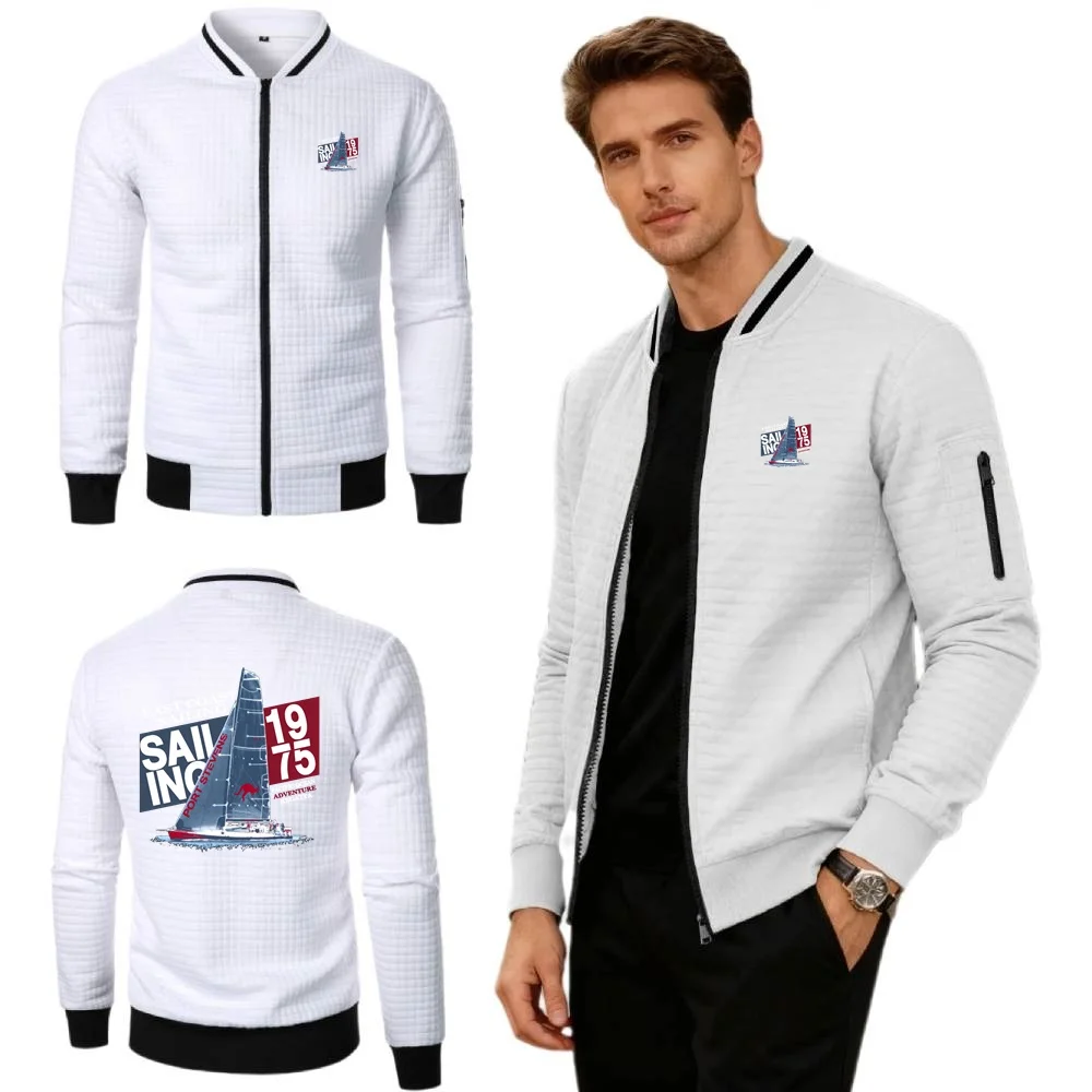Mens Sweatshirt Pacific Ocean Adventure Regatta Jackets Versatile Baseball Collar Jersey Sports Coats Unisex Waffle Knit Outwear