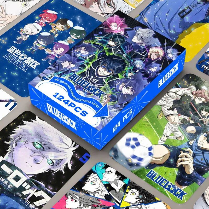 สติกเกอร์การ์ดโลโม่อนิเมะญี่ปุ่น BlueLock 124 ชิ้น พร้อมโปสการ์ด ข้อความ รูปภาพ ของขวัญสำหรับแฟนเกม ของสะสมการ์ด ของเล่น