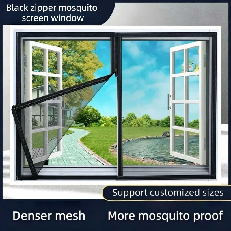 

Black, self-adhesive zipper mosquito net, mosquito net and mosquito screen window, can support customized sizes
