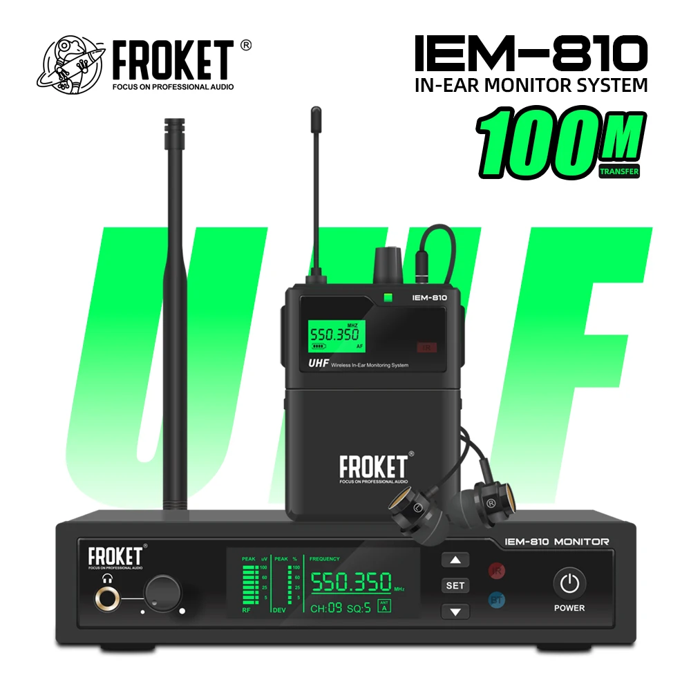 IEM-810 UHF mono wireless in-ear monitoring system, Bluetooth 5.0 with multiple transmitters, for stage, band, studio