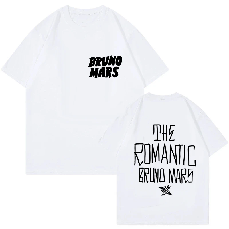 Bruno Mars T-Shirt 2026 New Unisex Cotton Tee Bruno Mars The Romantic Tour Double Sided Print Pop Singer Fan Short Sleeve Tops