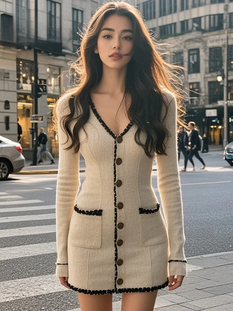 

SYJ Shuyijia plus Size Women's V-Neck Dress Slim Fit High Waist Short Skirt Single Button Waist Cinching Bodycon Dress