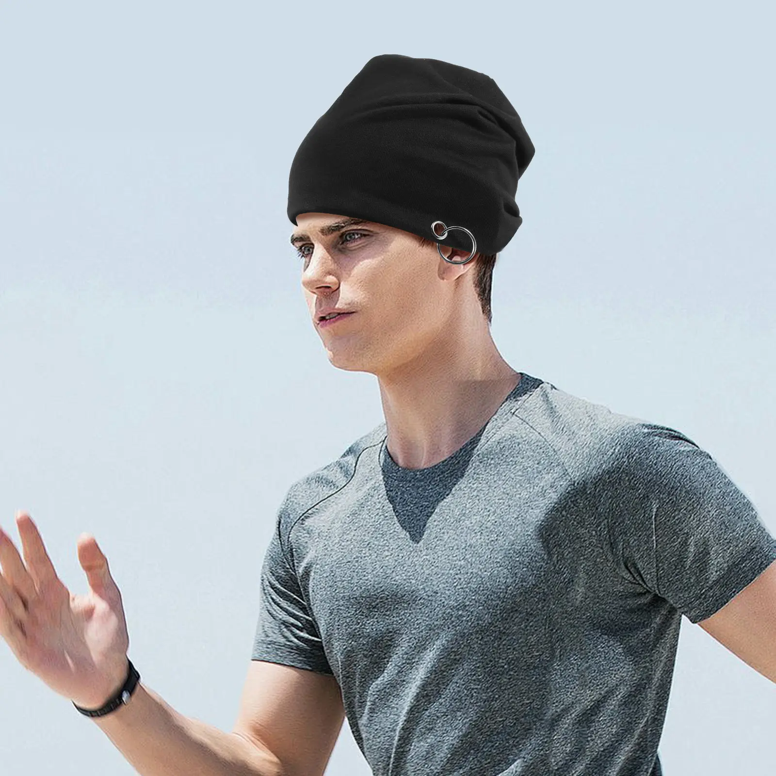 

Men Turban Hat Double Layer Beanie Cap Supple Polyester Sleep Cap Comfortable Secure Fit Stylish Headwrap for Hiking Skiing