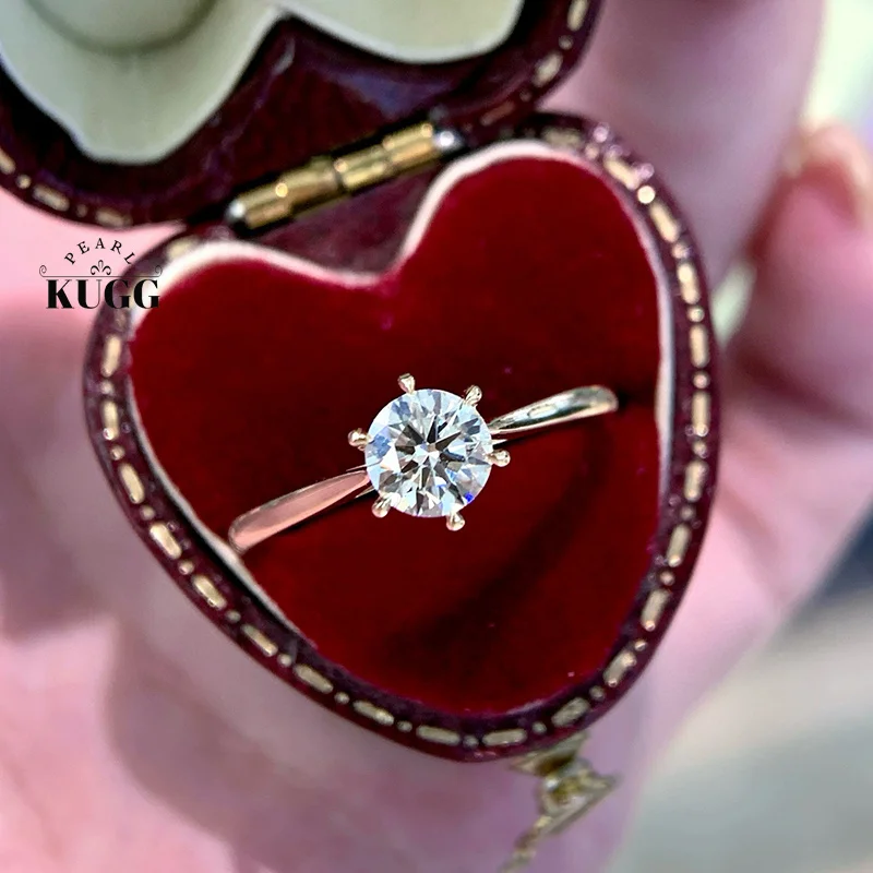 

KUGG 100% 18K White/Yellow Gold Rings Classic Design 0.55carat Real Natural Diamond Engagement Ring for Women High Party Jewelry