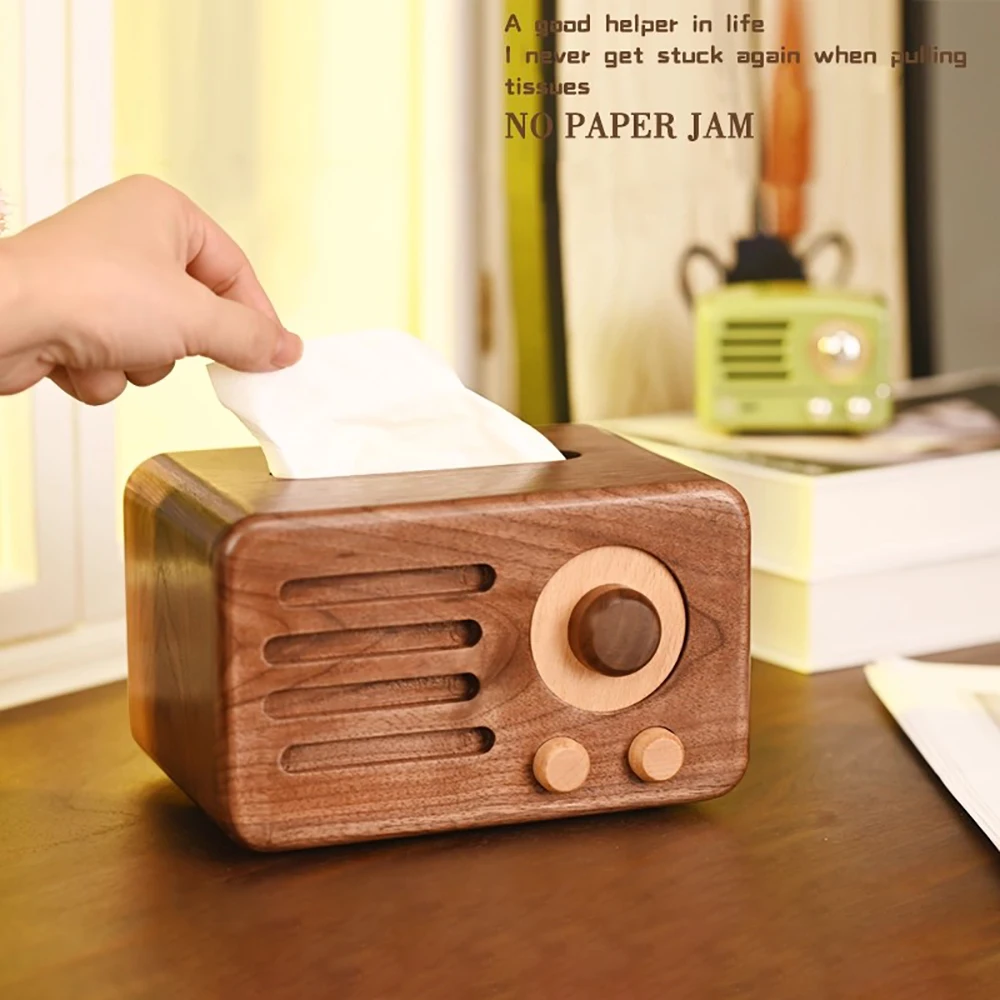 Vintage Radio Style Walden Black Walnut Wood Tissue Box - Desktop Mini Napkin Holder