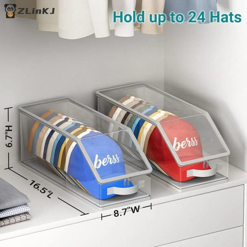 ▶Transparent Baseball Hat Storage Box, Holds 12 Hats, Stackable And Foldable, Cap Organizer Storage, Dustproof Storage Box 1PC