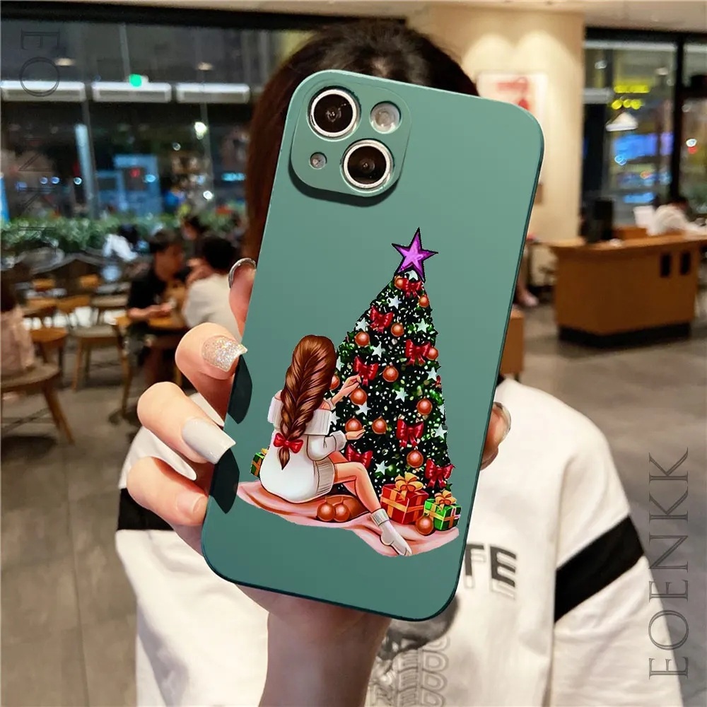 Christmas Cartoon Tree New Year Phone Case For iPhone 16 15 14 11 12 13  Pro Max 12 13Mini 7 8 Plus X XR XS SE 2020 Soft Cover
