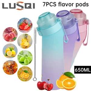 lusqi 650ml 물병 서리가 달린 그라디언트 높은 외관 7 개의 풍미 고리와 야외 1 개를위한 1 개의 밀짚 브러시가있는 일반 항방 렌즈 12 최고의 판매 맛 생수 -112