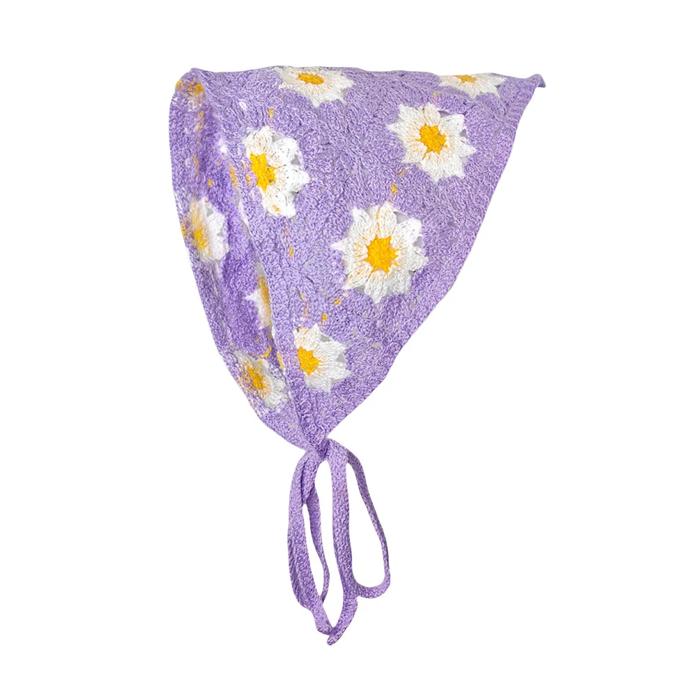 

1 Pcs Women's Hair Scarf Fashionable Sweet Cute Kawaii Ladies' Hair Accessories Rustic Style Knitted Flower Triangular Headscarf