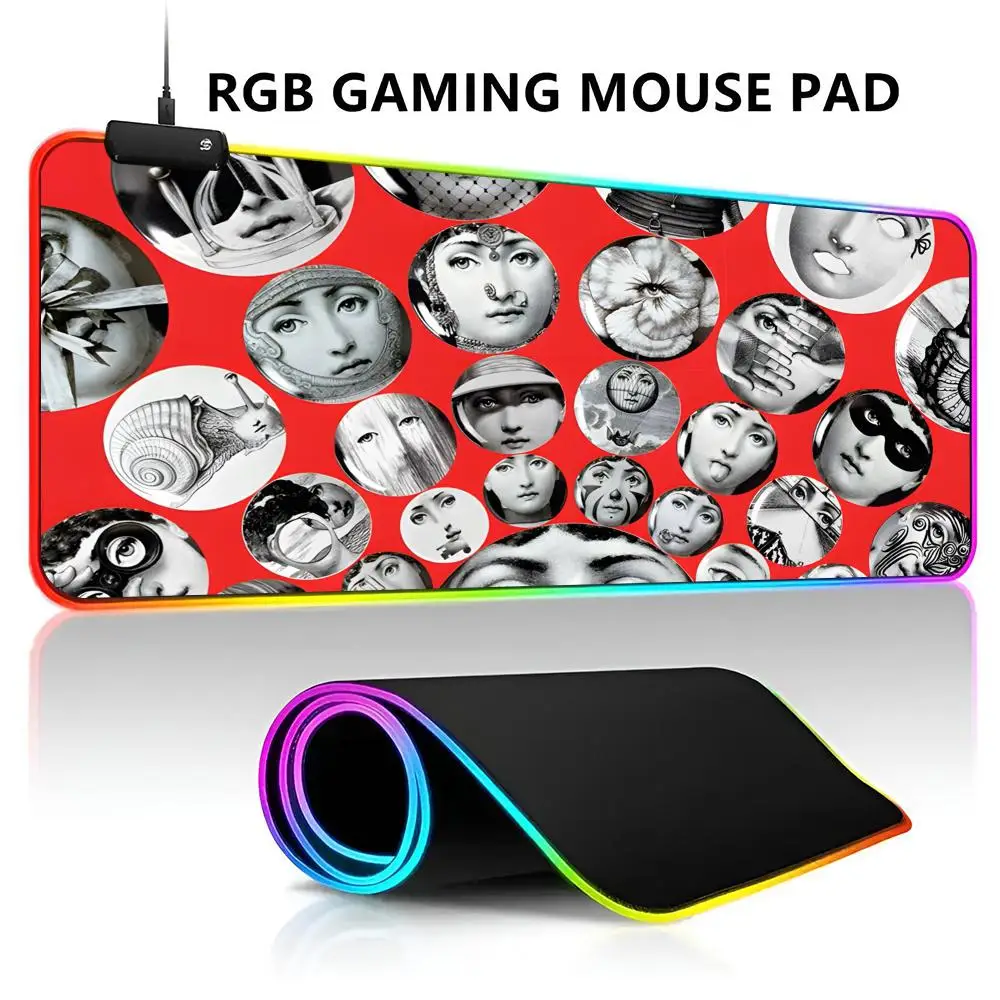 

Face Art Fornasettie Mouse Pad RGB LED Light Gaming Mousepad Waterproof Large Gamer Mouse Carpet Big Mause Keyboard Pad PC Desk