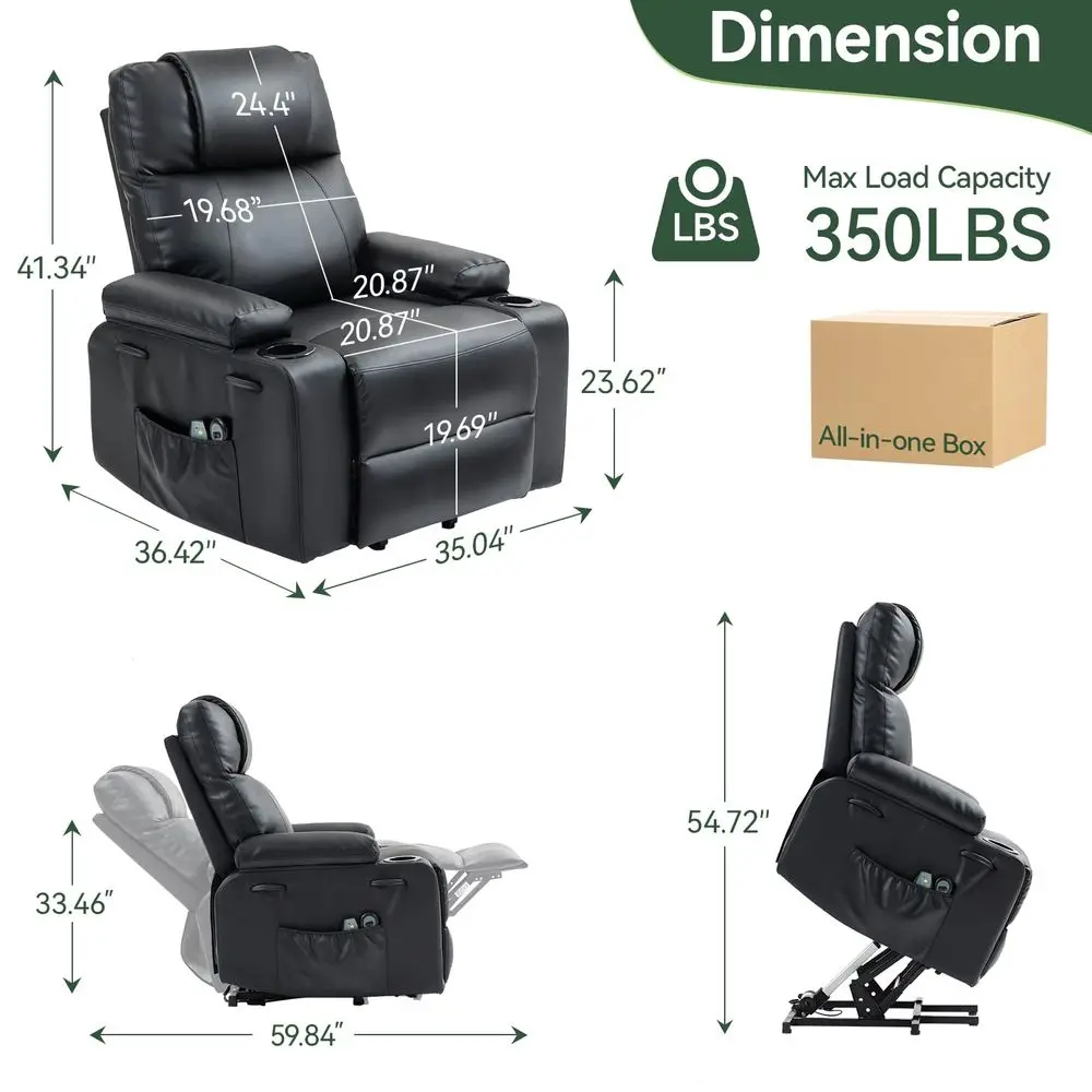 Power Lift Recliner Chair for Elderly with Heat amp Massage, 160 Electric PU Leather Recliner with Remote, Stand Assist, Cup Ho