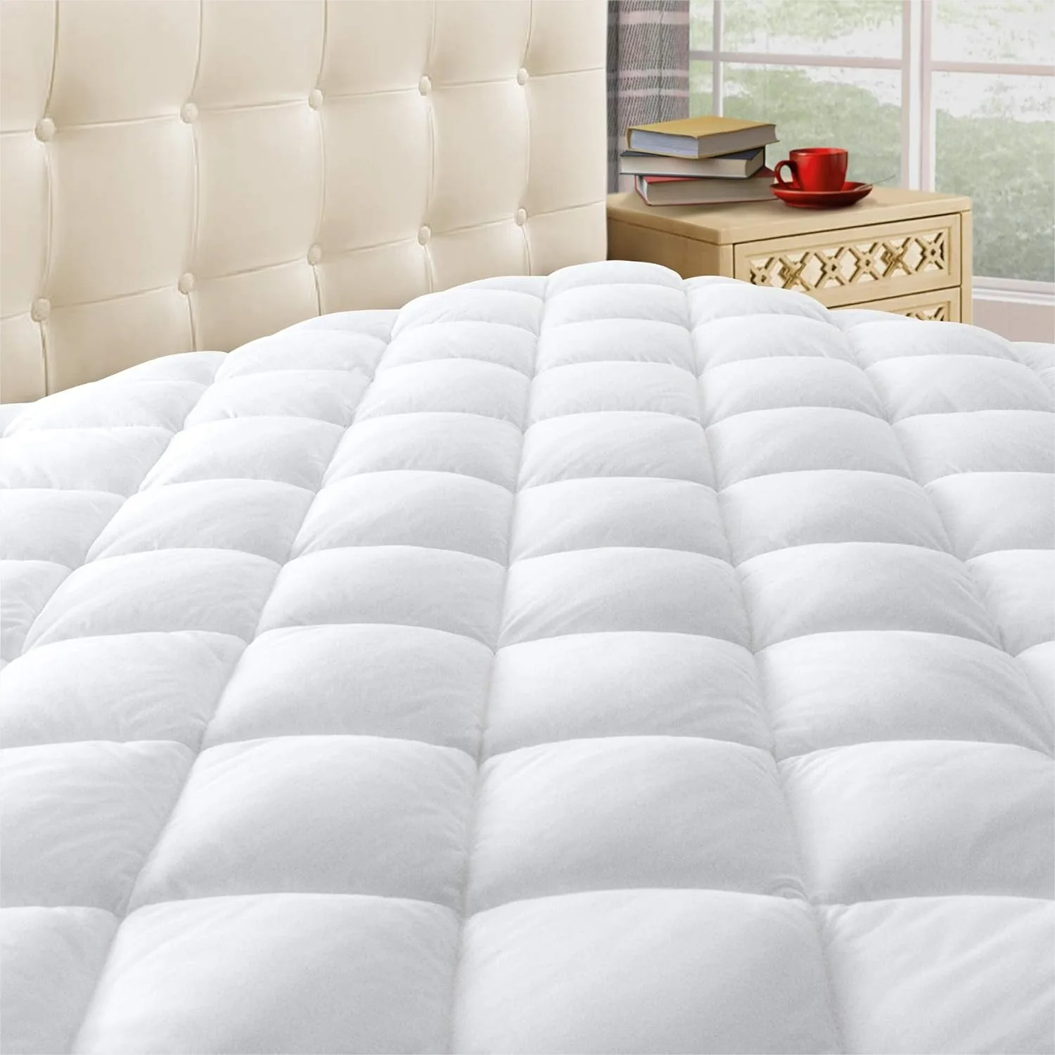 

Quilted Mattress Pad Cover with Deep Pocket 8-21 Inch, Cooling Soft Pillowtop Mattress Topper, White