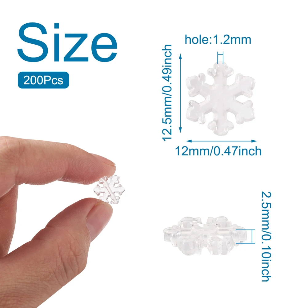 200pcs/lot Transparent Snowflake Acrylic Beads for DIY Fashion Jewelry Making Bracelet Charm Crafts Decor Accessories Supplies