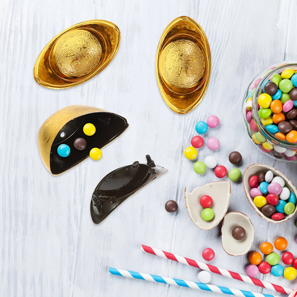 

12pcs Golden Ingot Candy Case Yuan Bao Chinese Style Decor Desktop Ornament For Home Wealth Luck Ingot Simulation Box Decorative