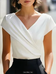 Women's Blouse White Lace Short Sleevee Shirt Simple Tops Elegant Shirts and Blouses Deals Summer Youthful Woman Clothes 2024