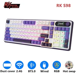 RK S98 ROYAL KLUDGE Wireless Gamer Keyboard BT5.0/2.4G/USB-C 98keys RGB Hot Swappable Mechanical Keyboard With TFT Screen On Top