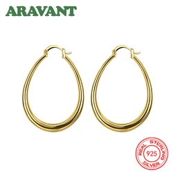 925 Silver 18K Gold Oval Smooth Hoop Earrings For Women Fashion Jewelry