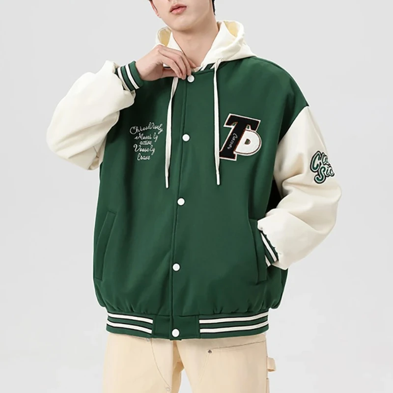 

Men's Baseball Jacket Casual Splicing Embroidery Baseball Uniform Coat Autumn Winter Outdoor Jacket Anti-Wind Coats Men Clothes