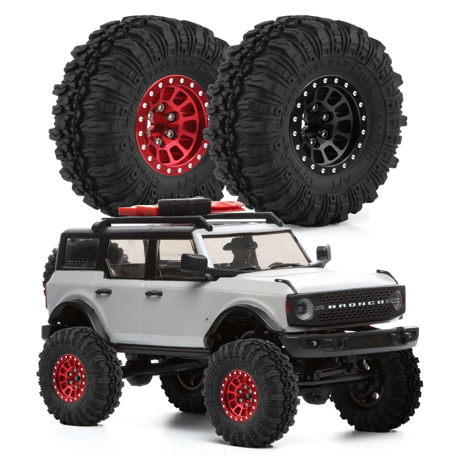 

4pcs 57mm 1.0" Alloy Beadlock Wheel Tire Set for 1/18 TRX4M Ascent-18 1/24 Axial SCX24 AX24 FCX24 RC Cralwer Upgrade Parts